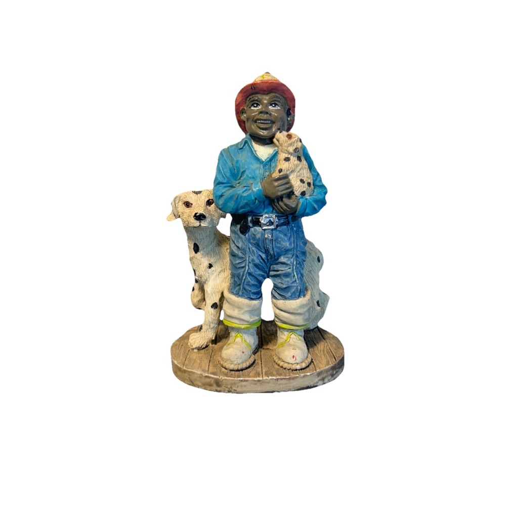 1994 Young's Inc. Monroe Mich Firefighter Red Hat RARE Vintage Figure W Dogs
